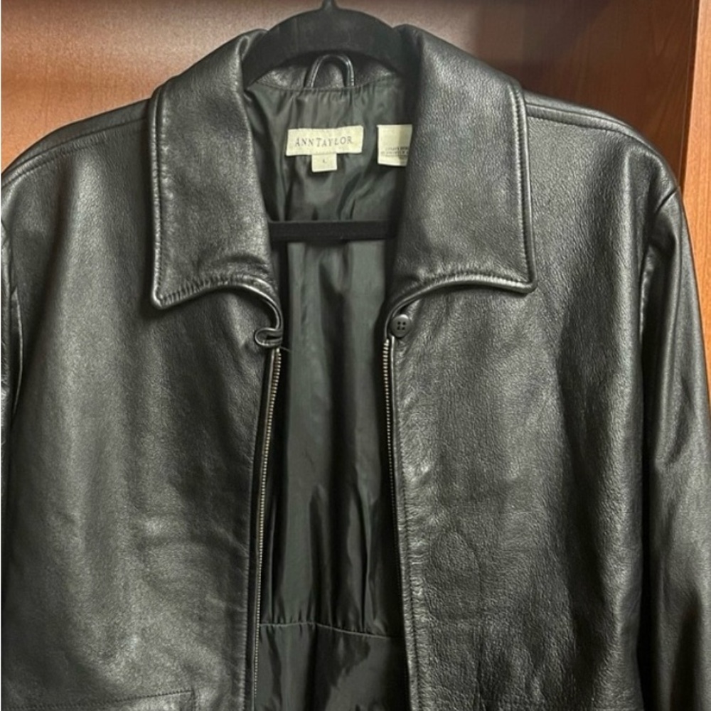 Dark brown leather jacket, Ann Taylor petites size 6